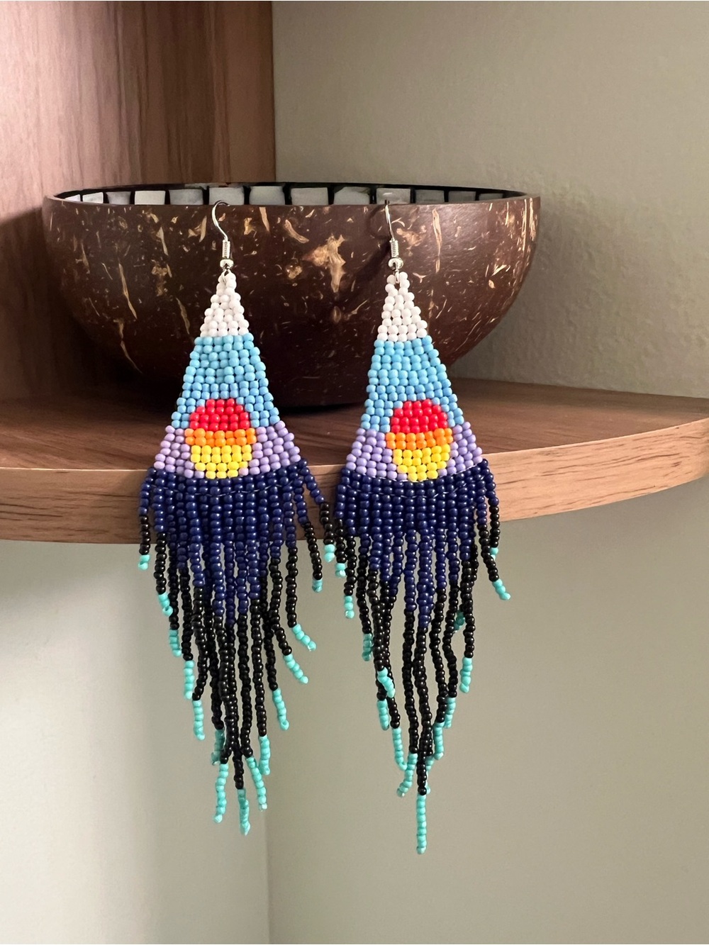 Colorful Beaded Sunset Fringe Earrings